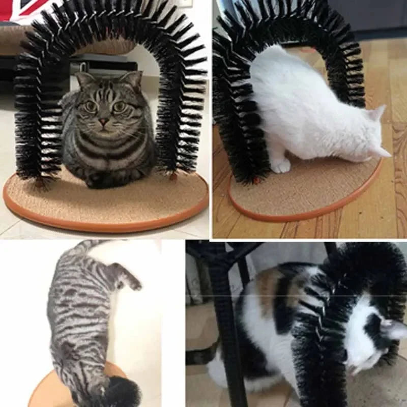 Arco de Juguete para Gatos con Cepillo de Masaje y Rascador, Juguete Interactivo para el Cuidado Felino
