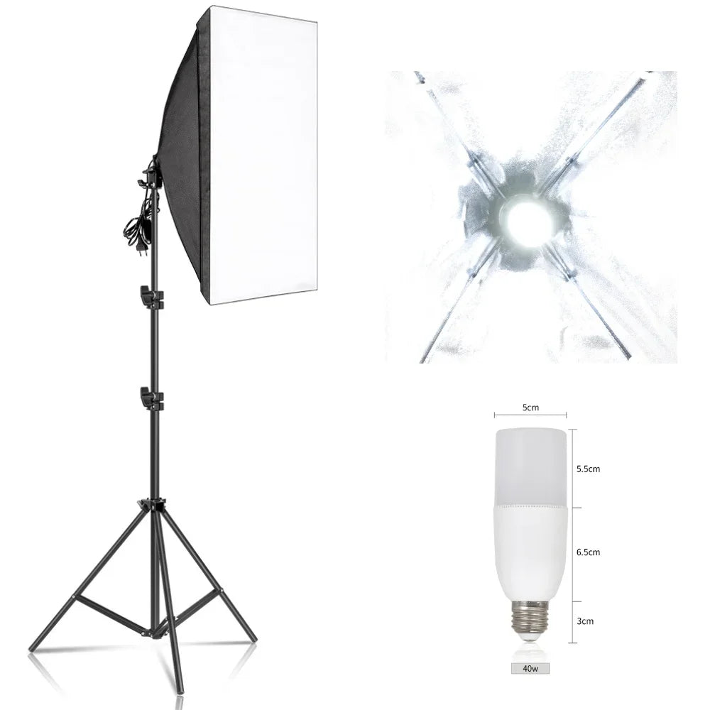 Kit de iluminación Softbox de 20-135W, lámpara LED de fotografía de 50x70CM, equipo profesional de sistema de luz continua para estudio fotográfico