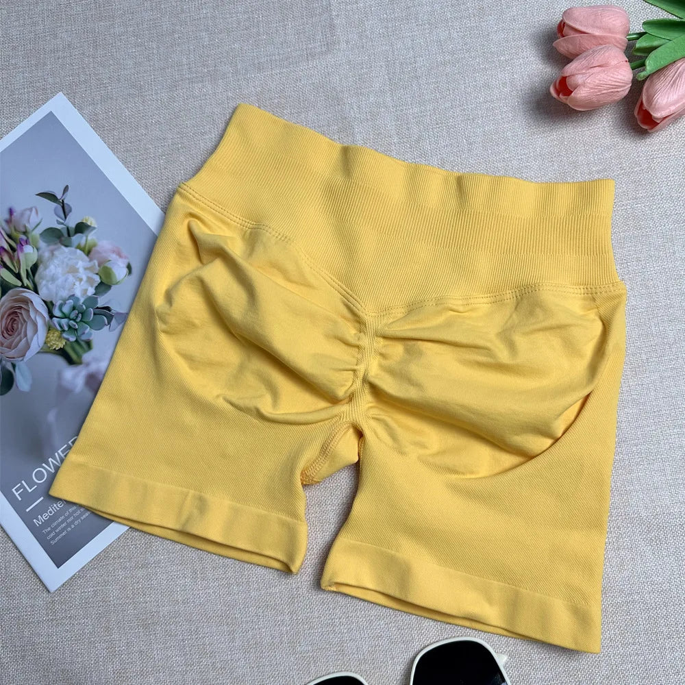 Pantalones cortos deportivos para mujer, pantalones cortos de gimnasio con banda baja acanalada de 4,5 ", mallas sin costuras para entrenamiento y Yoga