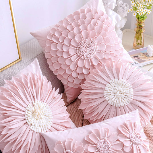 Funda de almohada de felpa con diseño de margarita pequeña y girasol, estilo corazón rosa, 30x50/45x45CM, funda de cojín de terciopelo floral 3D para decoración del hogar de niñas