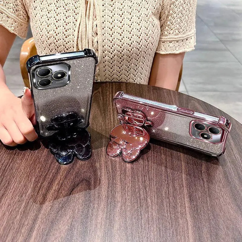 Funda de teléfono con soporte de espejo de conejo para Honor 400 pro 300 200 90 70 Lite X9C X9B con pulsera carcasa acolchada de Airbag de cuatro esquinas