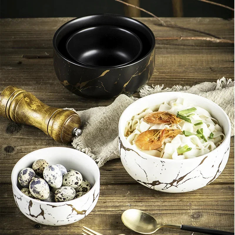Cuenco de cerámica de mármol de estilo nórdico, juego de vajilla para el hogar, desayuno de porcelana, cena de arroz, sopa de fideos, cuencos redondos
