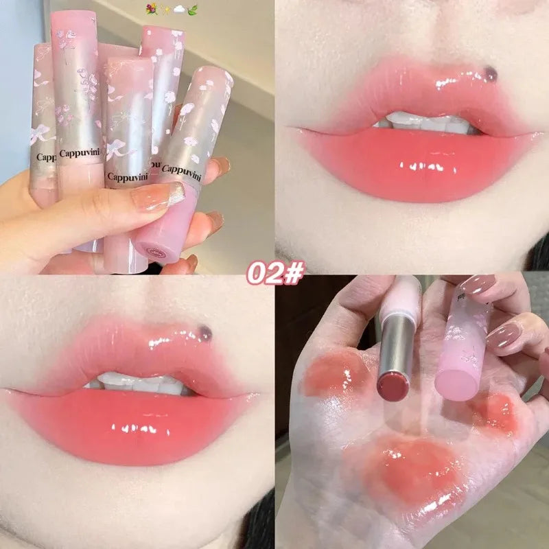Brillo Labial Sólido Efecto Espejo, Tubo Redondo, Hidratante y Duradero, Tinte Natural Nude Melocotón, Maquillaje Labial en Gel