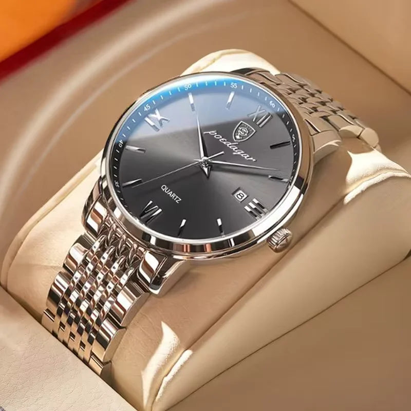 POEDAGAR, relojes de negocios de lujo para hombre, reloj de pulsera resistente al agua de acero inoxidable con fecha para hombre, reloj de pulsera de cuarzo Simple a la moda para hombre