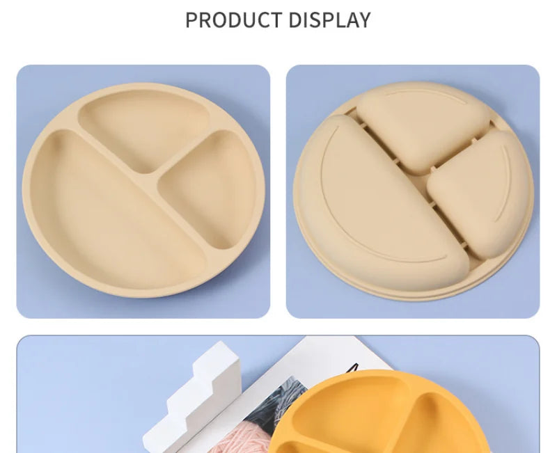 Juego de alimentación de silicona para bebé, cuenco de silicona, plato de comedor, cuchara, tenedor, platos para niños, vajilla de silicona sin BPA, 3/4/5 Uds.