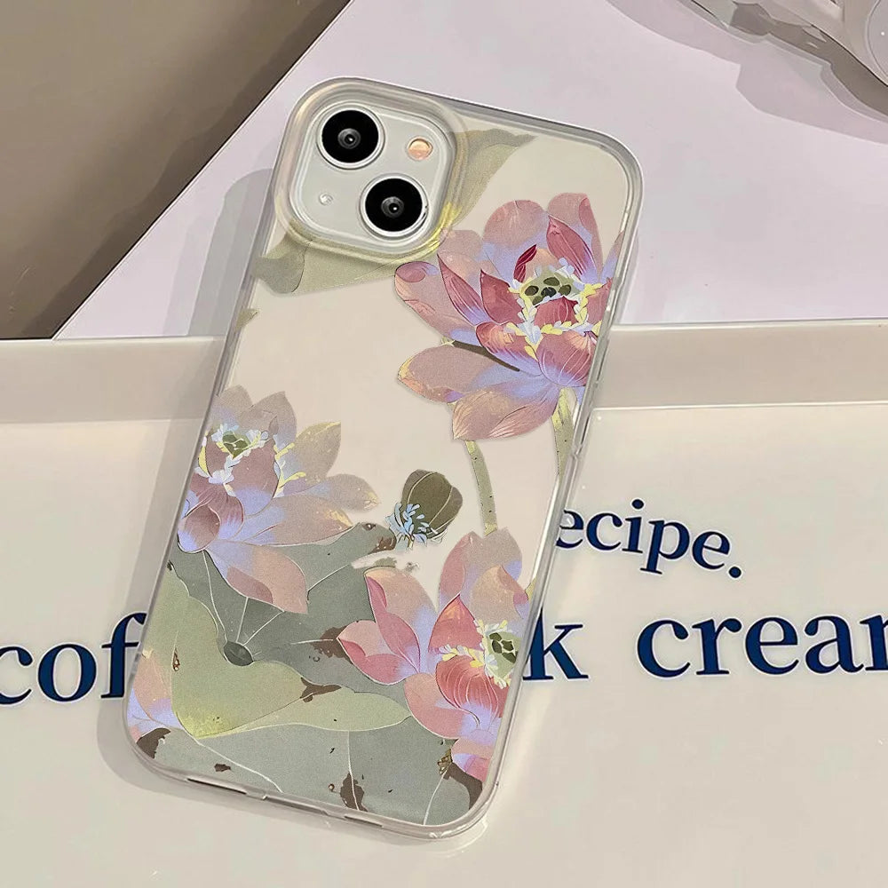 Funda de teléfono con flores para iPhone 16 Pro, funda trasera de piel sedosa delgada translúcida para iPhone 13 11 12 14 15 Pro Max 13 Mini 15 Plus