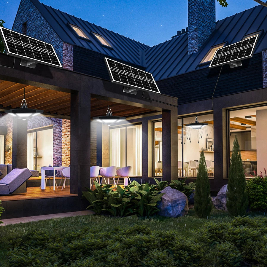 Luz Solar para cobertizo, lámpara colgante para interior y exterior, 180 LED, 1000LM, con Control remoto, para Granero, Gazebo, garaje