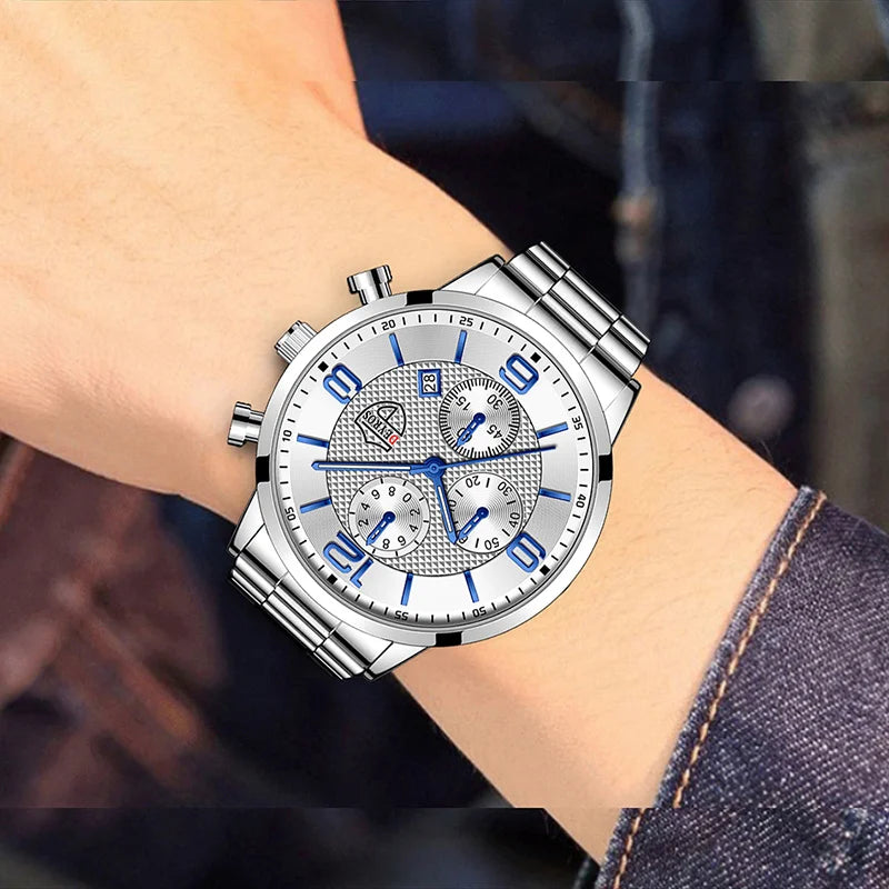 reloj hombre Relojes deportivos para hombre, pulsera de cuarzo de acero inoxidable, de lujo, informal, luminoso, de cuero