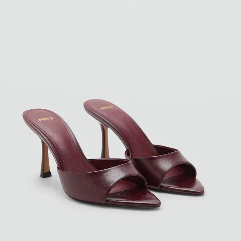 Sandalias de Tacón Alto para Mujer, Primavera-Verano 2026, Nuevas Sandalias Elegantes de Cuero Pintado, Sandalias de Tacón Alto para Uso en Exteriores