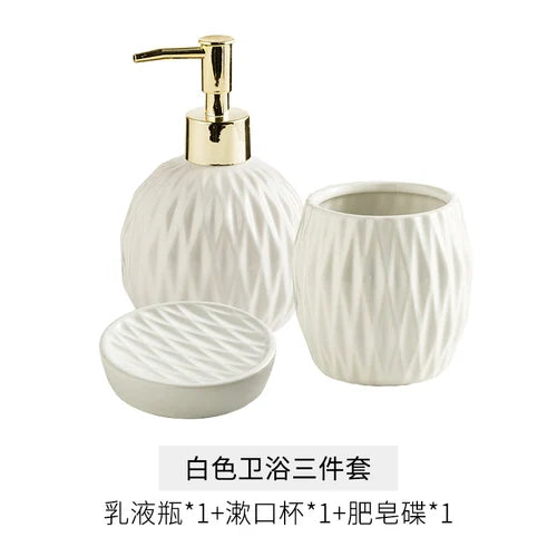 Juego de Accesorios de Baño de Cerámica Electrochapada de Lujo Ligero: Dispensador de Jabón Creativo, Vaso para Enjuague Bucal y Jabonera