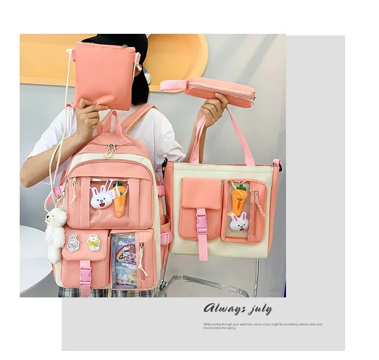 Mochila escolar Kawaii para niños y niñas, conjunto de 4 piezas, mochilas escolares para adolescentes y niñas