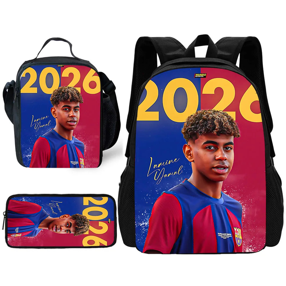 Mochila escolar para niños, fútbol, Lamine Yamals, con bolsas para el almuerzo, bolsas para lápices, mochilas escolares para niños y niñas, el mejor regalo
