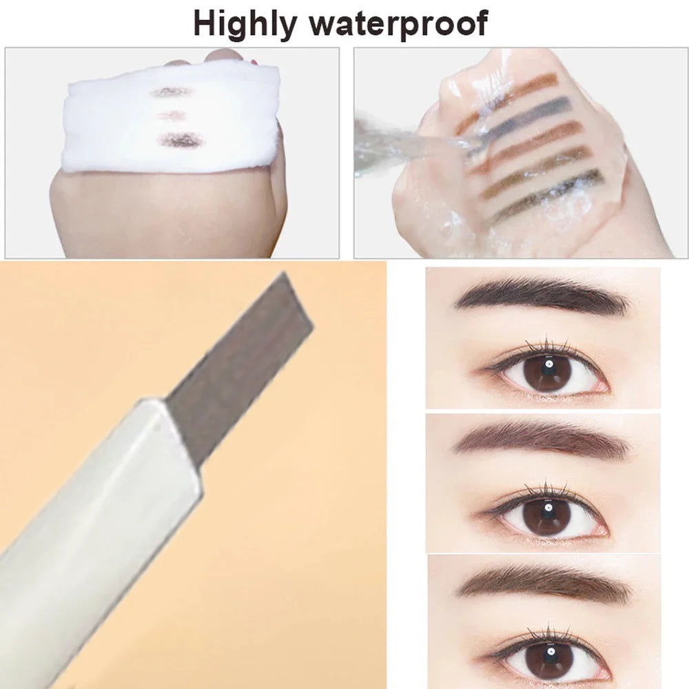Lápiz de cejas de doble punta de cabeza fina: resistente al agua, duradero, rotación automática, punta de pincel, contorno, natural, certificado, unisex