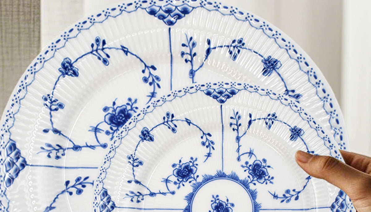Juego de vajilla de porcelana blanca de Jingdezhen con diseño de hierba Tang azul y blanca, plato llano para uso doméstico, t...