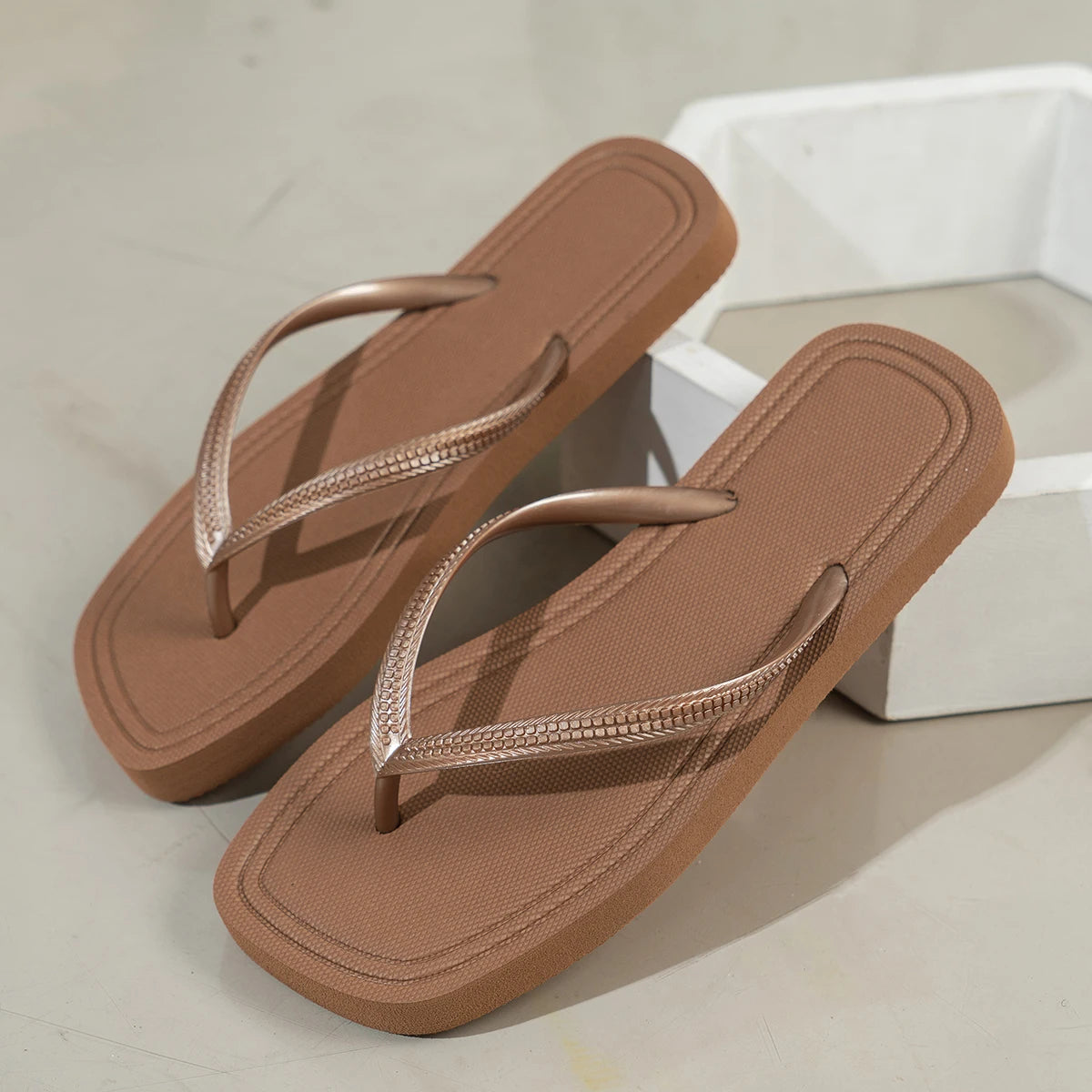 Sandalias Planas de EVA con Punta Cuadrada para Mujer, Chanclas de Verano, Casuales, de Color Sólido, Cómodas, Antideslizantes, Ligeras, para Interiores, Exteriores y Playa