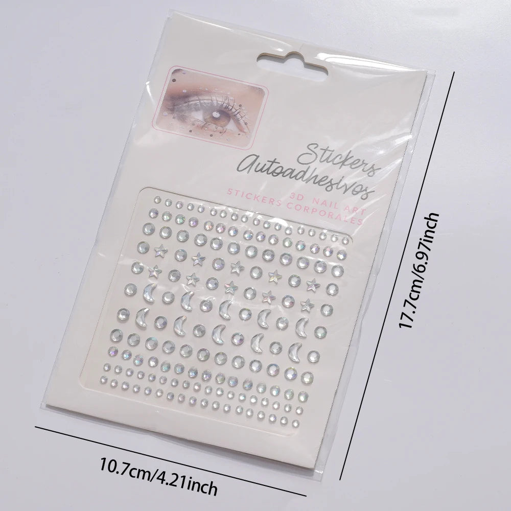 1 unidad 3D Y3K plata Aurora Luna estrella cara gemas joyas pegatinas de diamantes de imitación autoadhesivo cristal maquillaje diamantes tatuajes decoración