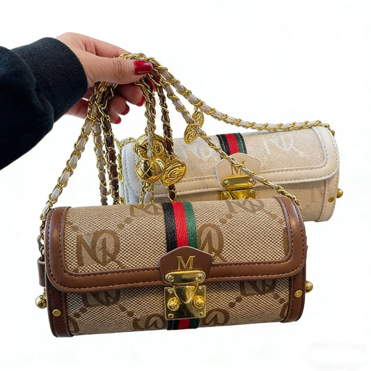 Bolso cilíndrico retro con correa de cadena, bolso de mujer, bolso versátil de hombro y bandolera, bolso mensajero