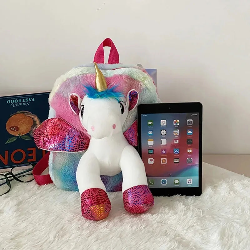 Mochila de Unicornio para Niñas, Mochila Infantil de Peluche, Regalos de Unicornio de Peluche para Bebés, Mochila de Peluche con Compartimentos para Pañales, Snacks y Libros