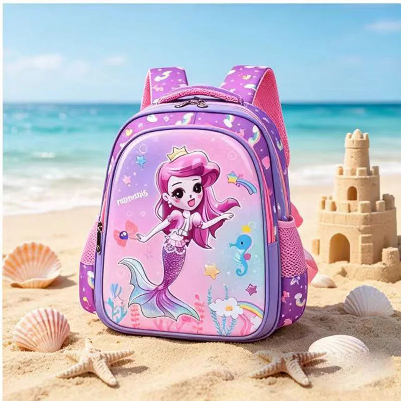 Mochila Infantil Morada para Niña, Mochilas Escolares Primarias, Mochilas de Jardín de Infancia, Mochila Escolar 3D con Diseño de Sirena, Linda Mochila de Hombro para Niños