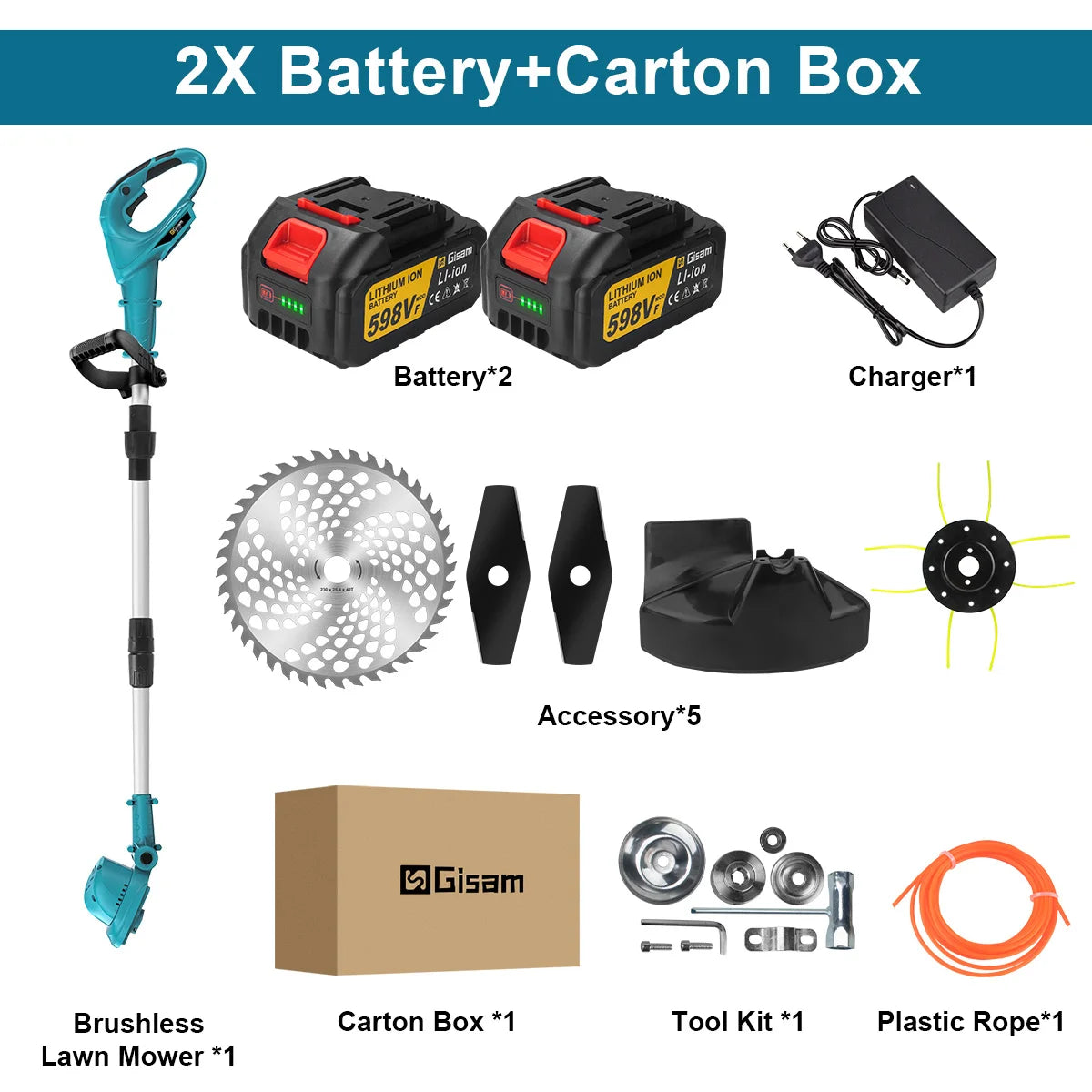 Gismis-cortadora de césped eléctrica sin escobillas, 10 pulgadas, 36000RPM, longitud ajustable, herramienta eléctrica de jardín para Pin de batería Makita de 18V