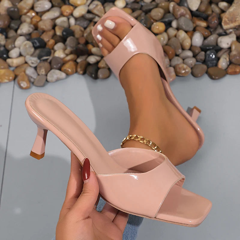 Elegantes Sandalias de Tacón Alto Rosas para Mujer, Verano 2026, de Charol, Tacón Fino, Talla Grande 42, con Punta Abierta, Zapatos de Fiesta