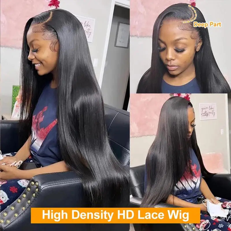 Pelucas de Cabello Humano Brasileño Liso Extremo 13x6 con Encaje Frontal, Peluca Frontal HD 13x4 de 30 Pulgadas para Mujer, Pre-Desplumada