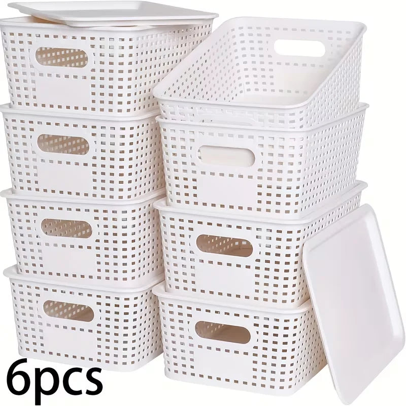 6 cajas de almacenamiento apilables con tapas, contenedor de estante de almacenamiento que ahorra espacio, adecuado para el hogar, la oficina, el dormitorio perfecto para uso doméstico