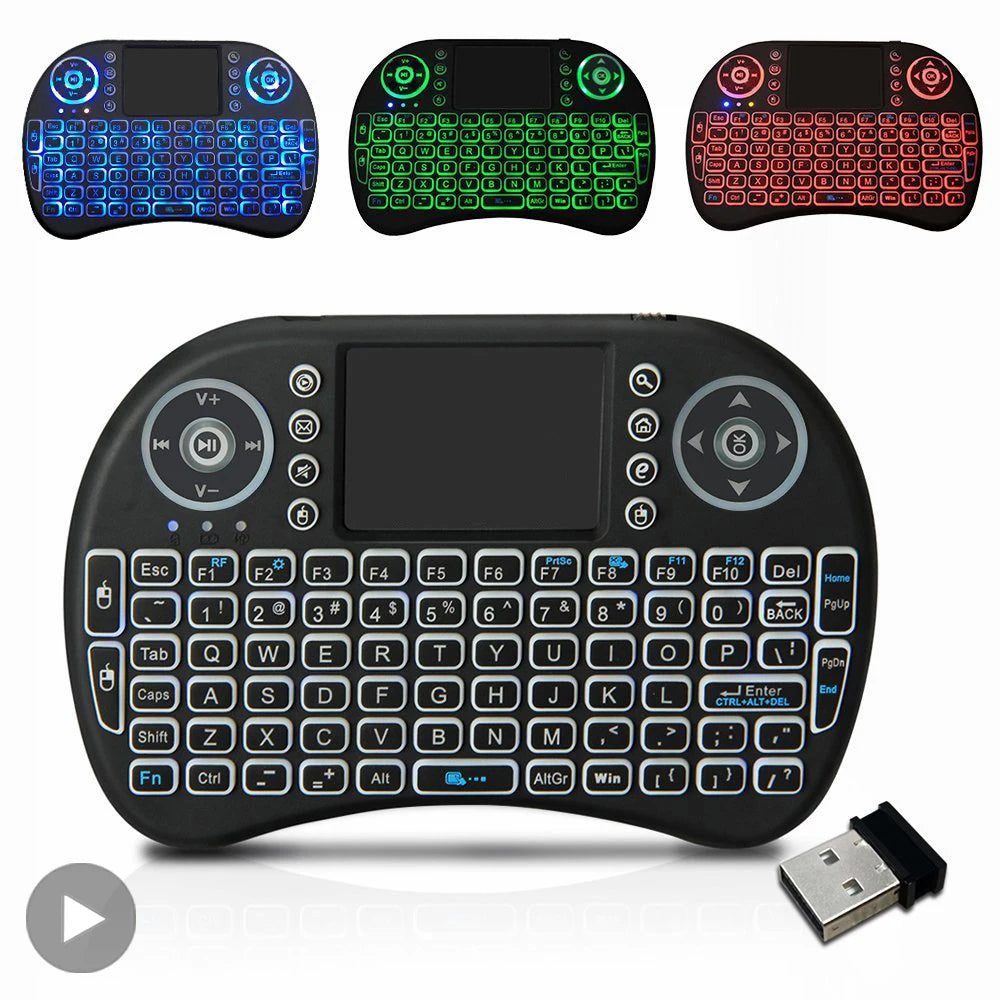 Miniteclado inalámbrico retroiluminado, periférico con Touchpad N, RGB, PC, TV Box, español, francés, Azerty, ruso, portugués, idioma de Brasil