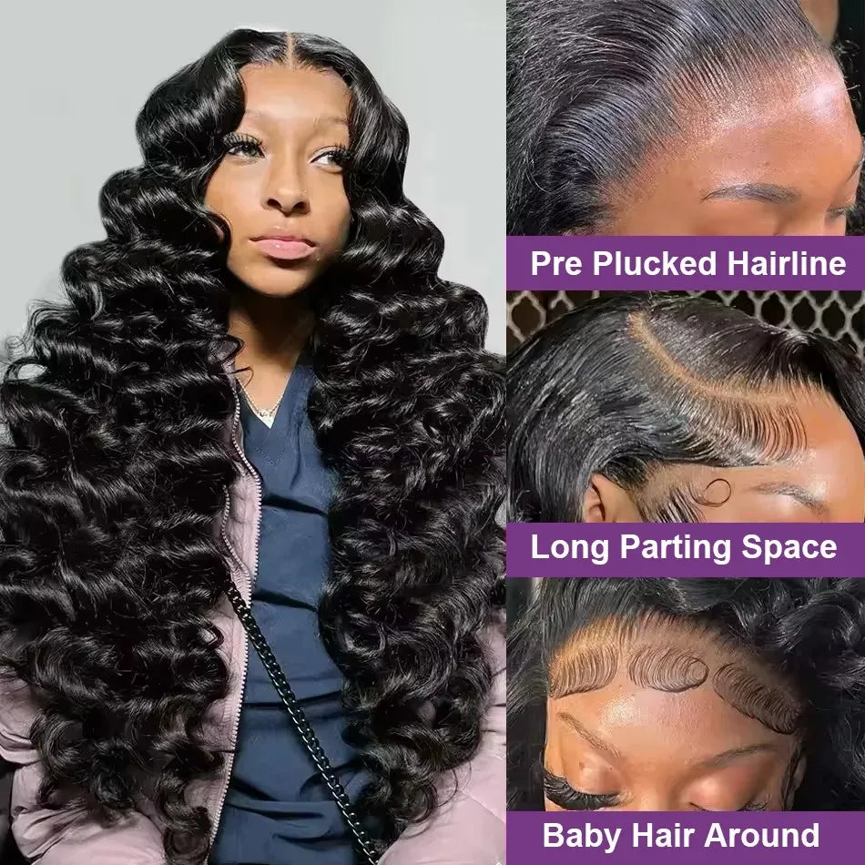 Peluca frontal de encaje HD 13x6 de 40 pulgadas con ondas sueltas y profundas, cabello humano brasileño rizado y ondulado, pre-arrancada para mujer