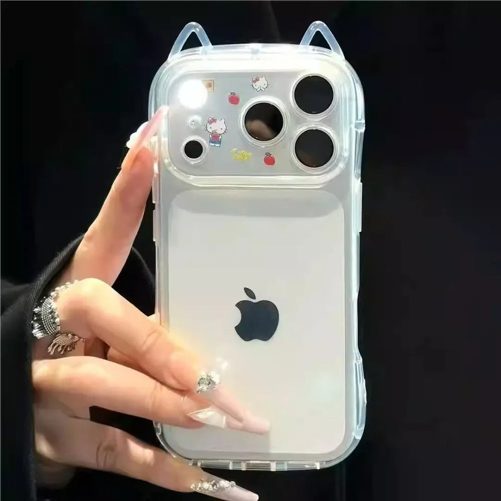 Funda Transparente con Orejas de Gato para iPhone 17 12 13 14 15 16 E Pro Max 11 7 Xr X Xs Max, Carcasa Protectora Antigolpes