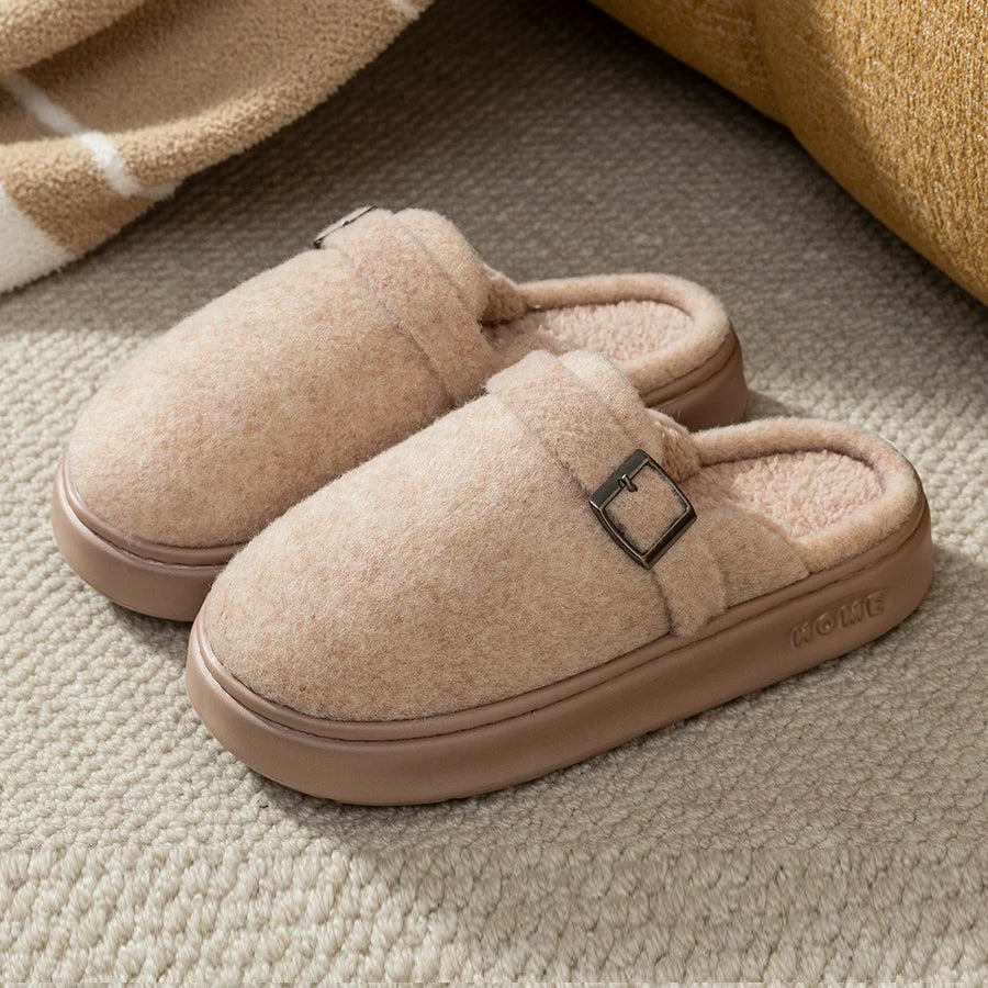 Zapatillas de interior de invierno para mujer, suela suave y cálida, cómodas, antideslizantes para exteriores, adecuadas para parejas, zapatos de casa a la moda para dormitorio