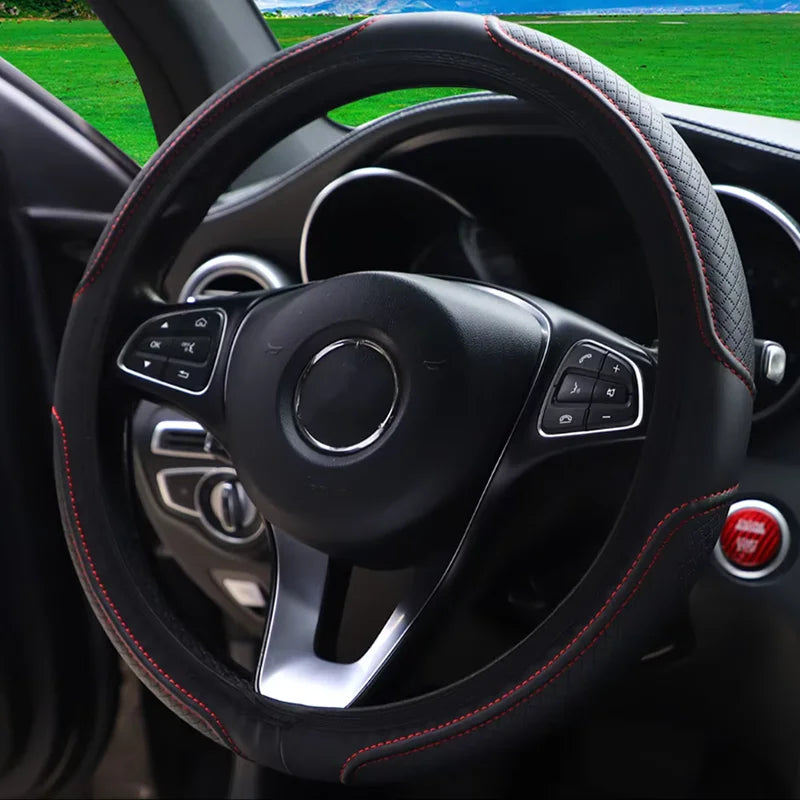 Coche en relieve tridimensional de cuero Artificial sin anillo interior cubierta de volante piezas de automóvil para 14,5-15 pulgadas