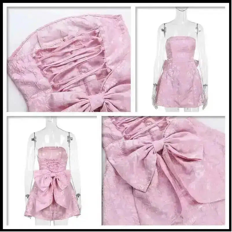Townlike-Vestido corto de Jacquard con espalda descubierta para mujer, minivestido elegante con lazo y corte en A, Sexy, para fiesta, primavera y verano, 2024