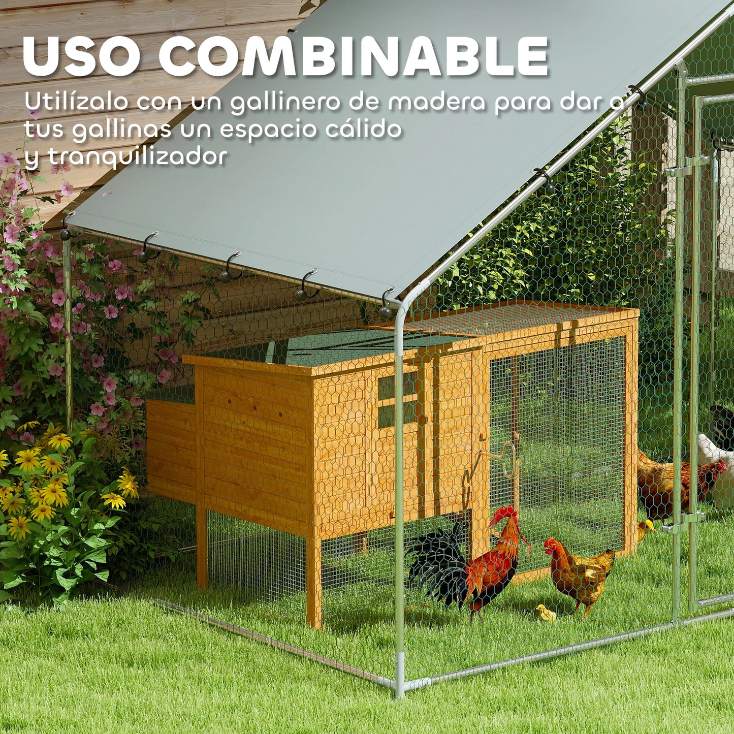 PawHut Gallinero para Exterior con Cubierta Anti-UV e Impermeable