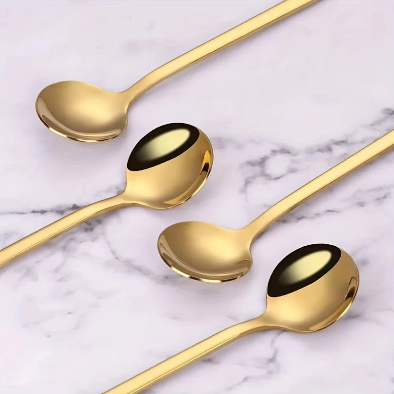 10 Uds. Cucharas de café de acero inoxidable, cucharas de postre, cucharaditas, cucharas de condimentos, adecuadas para el hogar, cafetería, fiesta, suministros de cocina