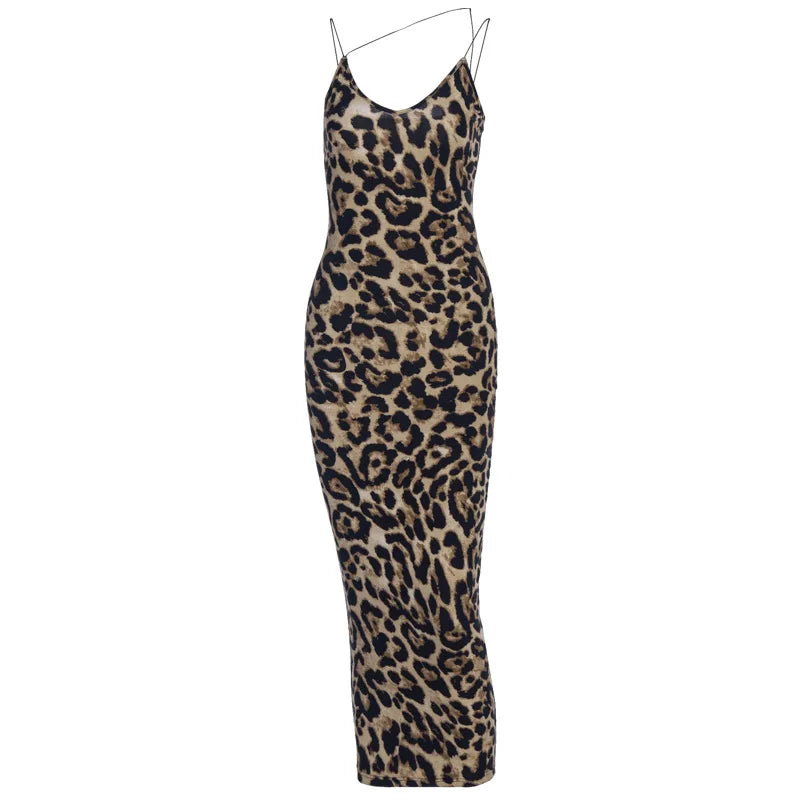 Vestido elegante sin mangas de leopardo para mujer, ropa Sexy de verano, moda femenina, cintura alta, tirantes finos, vestidos de fiesta de noche ajustados