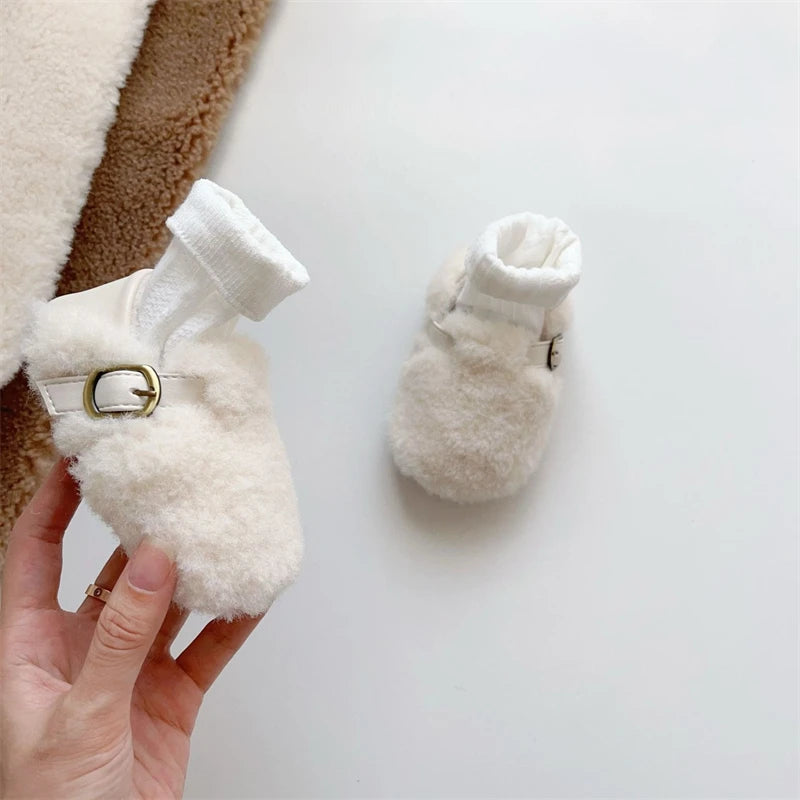Otoño Invierno, zapatos para bebés, niños y niñas, zapatos gruesos de felpa para bebés, zapatos cómodos de suela blanda para niños pequeños, zapatos para caminar