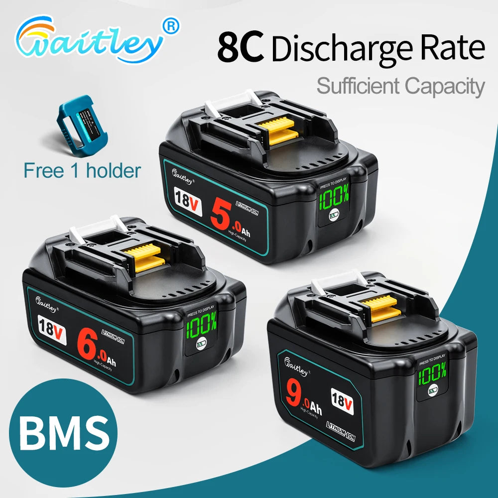 Waitley-batería recargable de iones de litio para herramientas eléctricas Makita, 18 V, 6.0Ah, BL1860b, BL1860, BL1830b, BL1850b, BL1840, 6Ah