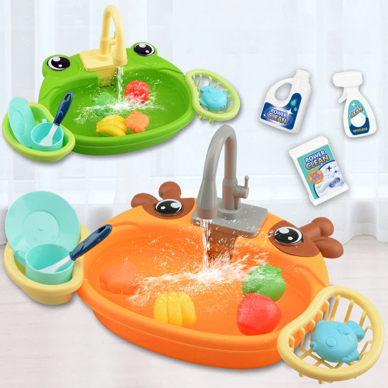 Fregadero de cocina para niños, juguetes de simulación, lavavajillas eléctrico, Mini cocina, comida, juego de casa de juego de imitación, juego de rol para niños, juguetes para niñas