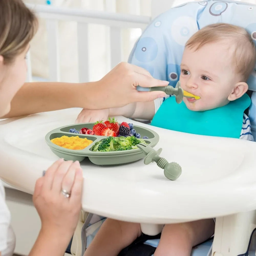 Juego de Cucharas y Tenedores de Silicona para Bebés, 6 Piezas, Libres de BPA, para la Primera Etapa de Destete, para Niños Pequeños