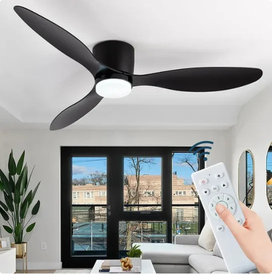 IRALAN Ventilador de techo con luz, opción de 6 velocidades, motor CC reversible de 3CCT con control remoto, susurro, fácil instalación, negro/blanco/madera