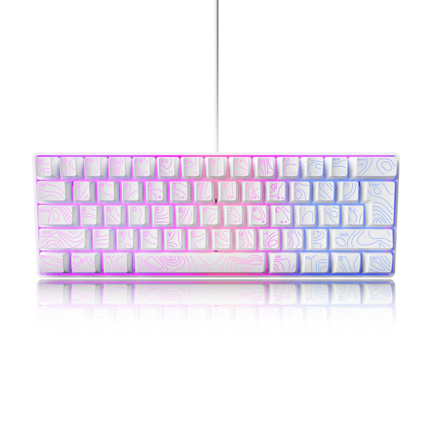 Teclado Compacto con Cable al 60% de Tamaño, Retroiluminación RGB y Teclas de Membrana. Adecuado para tabletas Windows, portátiles y jugadores. Blanco.