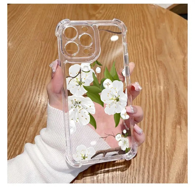 Funda de teléfono transparente G54 flores y hierba para Motorola Moto G54 G53 G52 G72 G82 G13 G73 G32 G84 G14 G42 G24Power G30 G9