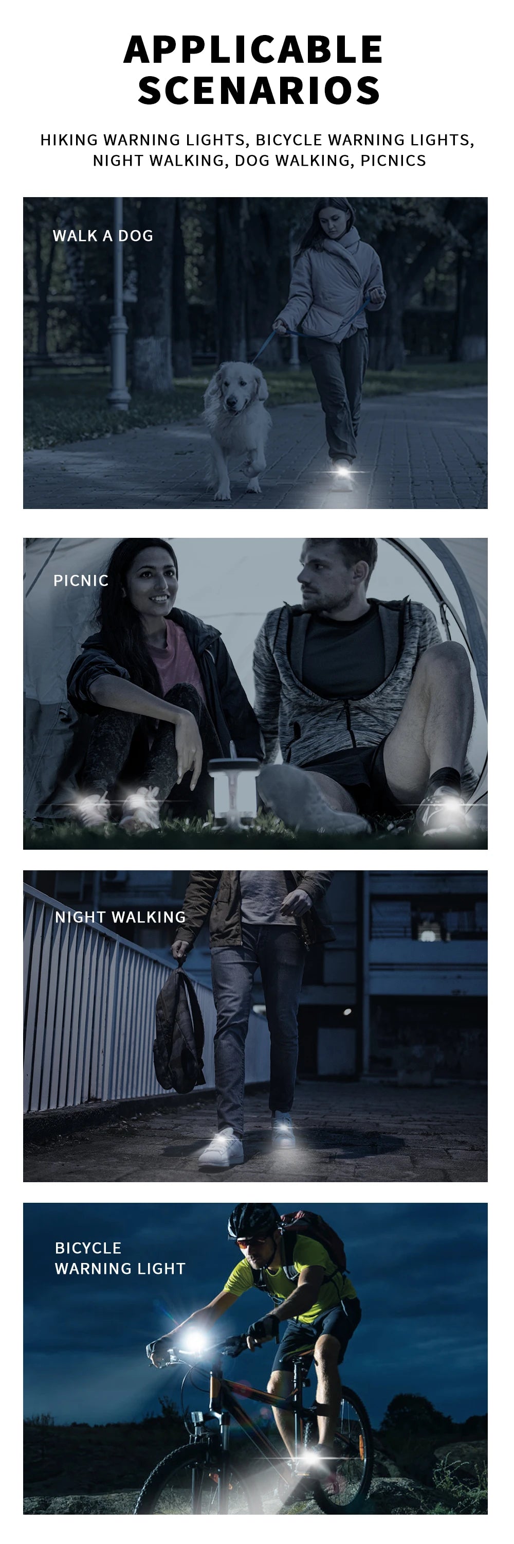 8 luces LED de PVC para zapatos, accesorios ideales para caminar de noche, acampar y pasear perros, luces para zapatos, 3 modos de iluminación