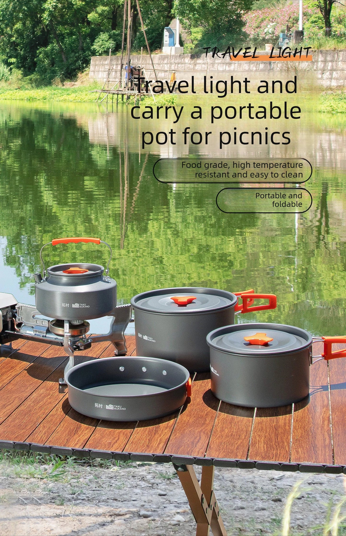 Juego de utensilios de cocina para acampar, juego de utensilios de cocina ultraligeros de aluminio, juego de utensilios de cocina portátiles para viaje con bolsa de almacenamiento