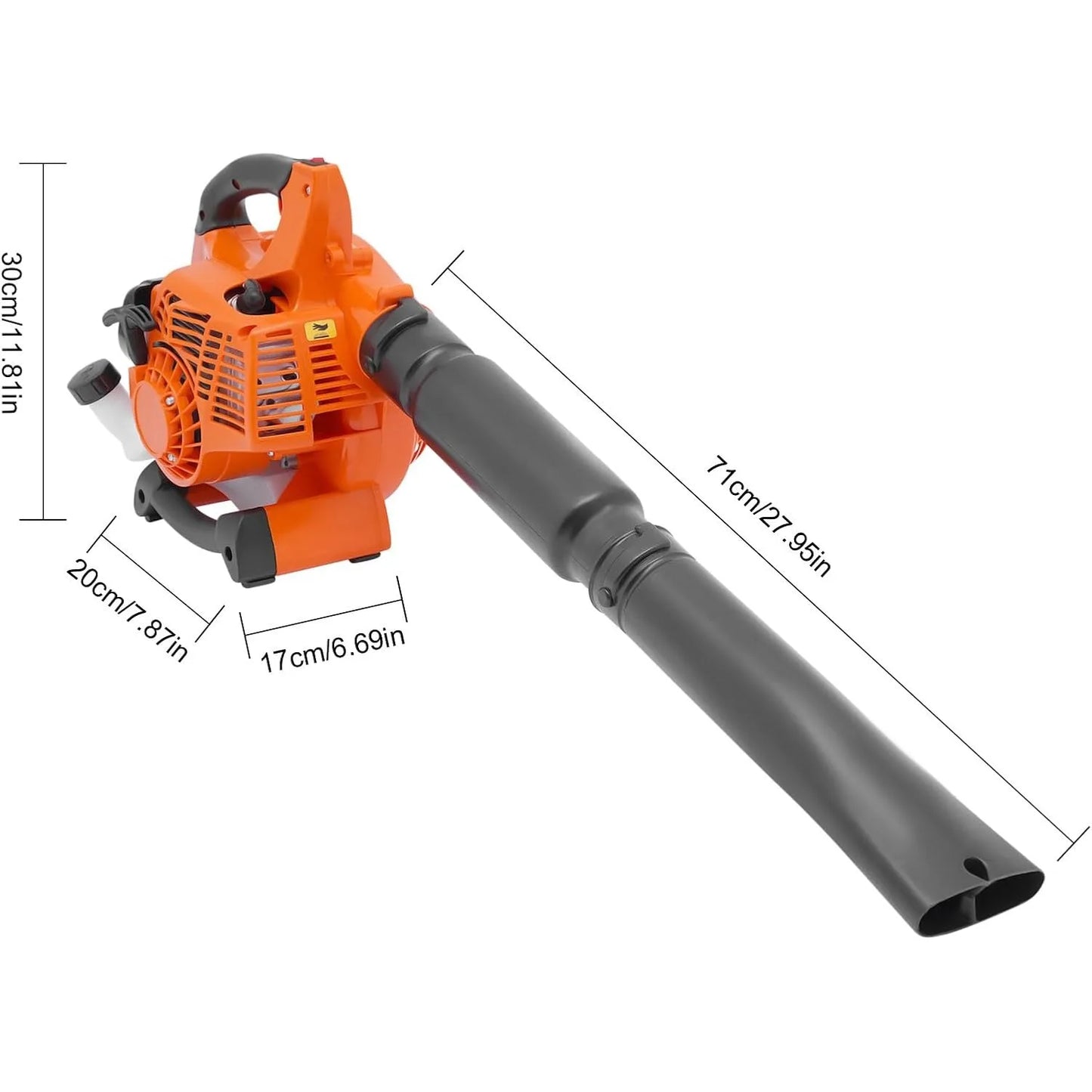 Soplador de hojas, soplador de hojas a gas de 25,4 CC y 2 ciclos, soplador inalámbrico de mano para el cuidado del césped con 2 tubos de viento, naranja