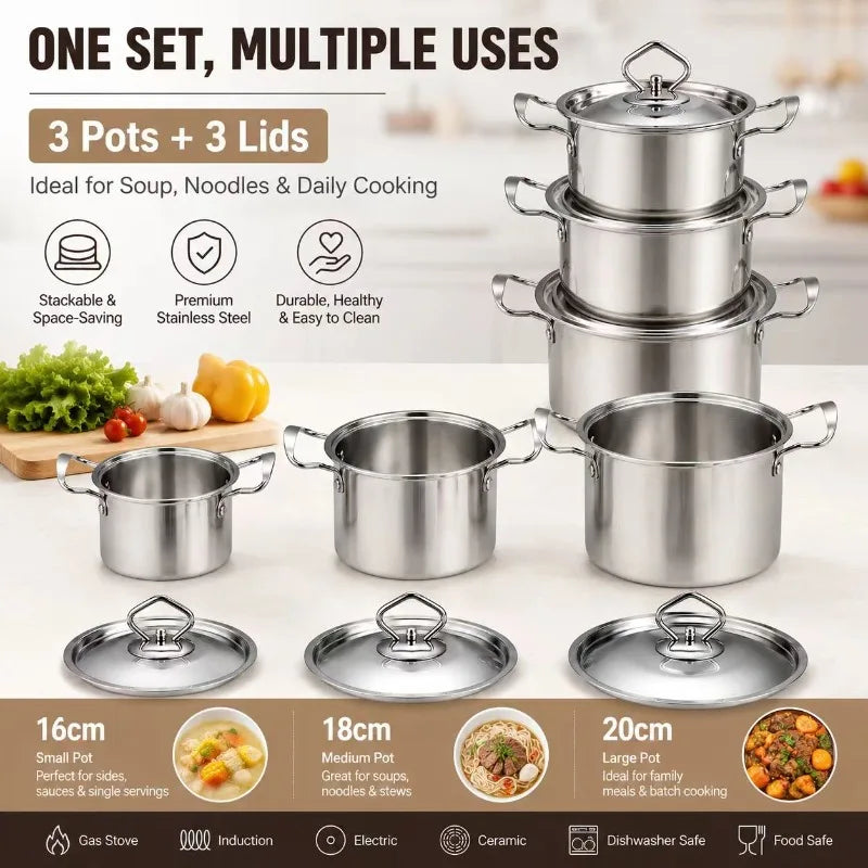 Olla de Cocina de Acero Inoxidable, Cacerola Antiadherente para Leche con Tapa, Utensilios de Cocina, Accesorios, Ollas para Sopa, Portátil para Camping