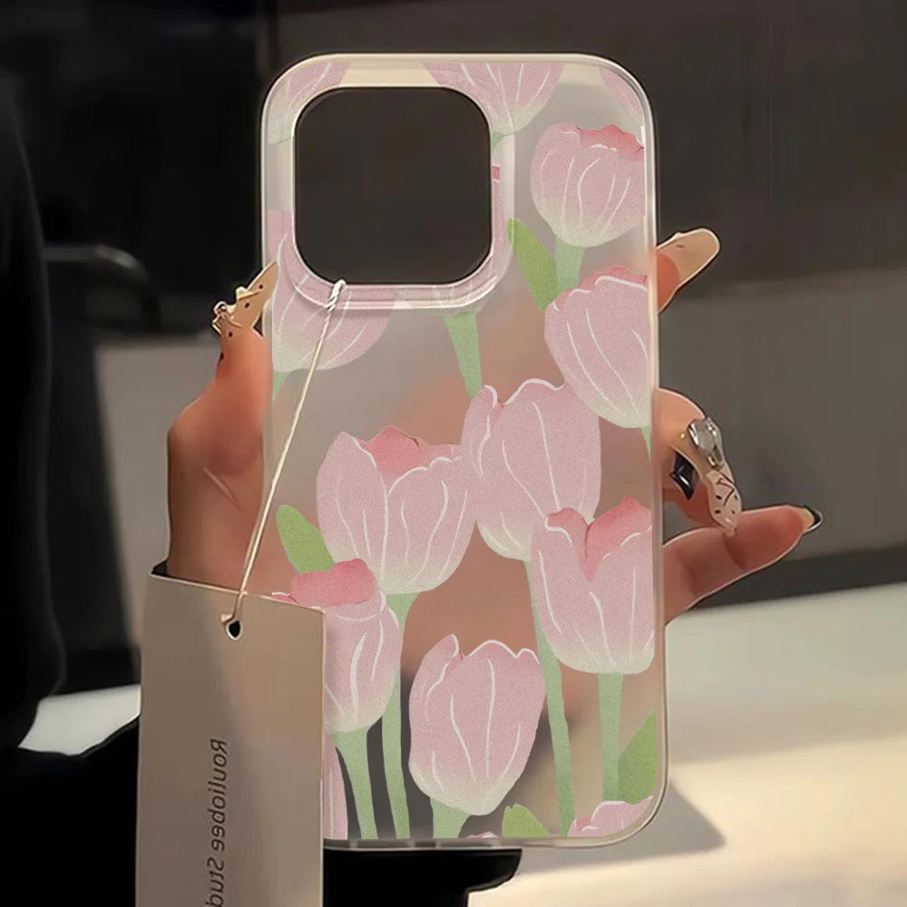 Fundas de teléfono de silicona suave mate para iPhone 15 funda iPhone 16 13 17 Pro Max 14 11 12 Pro 15 16 Plus funda transparente a prueba de golpes con flores