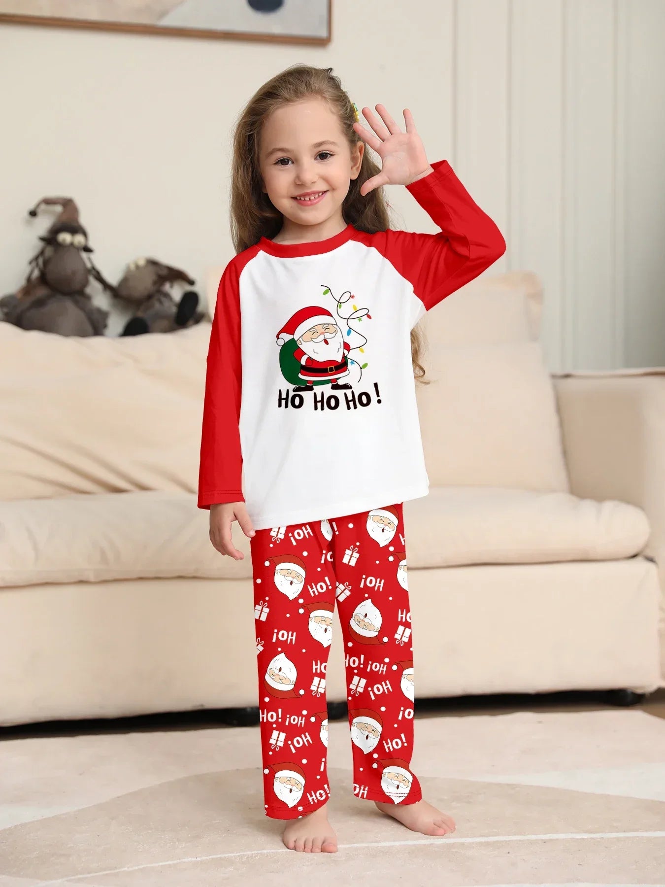 Nuevo pijama navideño con apariencia familiar, estampado de Papá Noel, trajes a juego para madre, padre y niños, traje holgado bonito de 2 piezas, ropa de dormir, ropa de Navidad