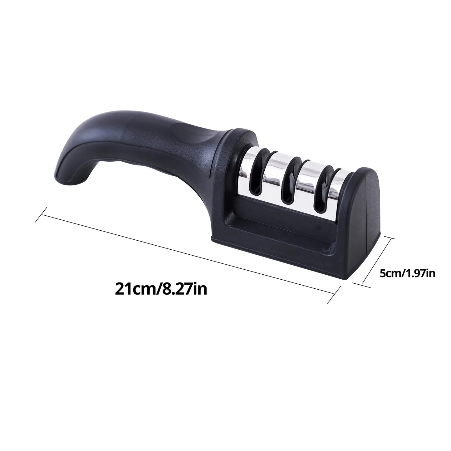 Afilador de cuchillos de tres segmentos para cocina, herramienta de cocina de piedra para afilar de tres usos, multifuncional, color negro, 1 ud.